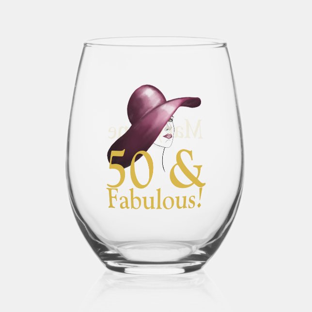 50 & Fabulous Personalized Elegant Stemless Wine Glass (Front)