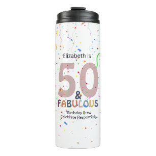 50 & Fabulous Personalized Pink Confetti Birthday Thermal Tumbler