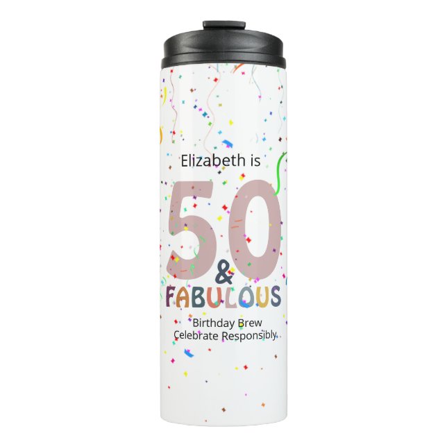 50 & Fabulous Personalized Pink Confetti Birthday Thermal Tumbler (Front)