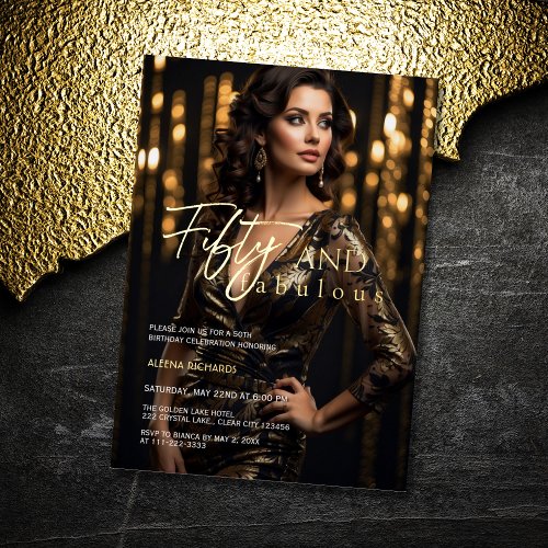 50  Fabulous Photo Black Gold Foil Invitation