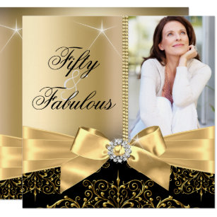 60 Off 50th Birthday Invitations Now To Save Zazzle 50 Fabulous Photo Gold Black Bow 50th Birthday Invitation