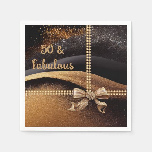 50  Fabulous Photo Gold Black Bow 50th  Napkins