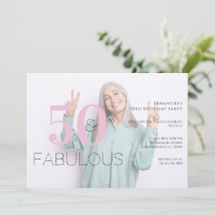 50 Fabulous Photo Modern Pink 50th Birthday Party Invitation