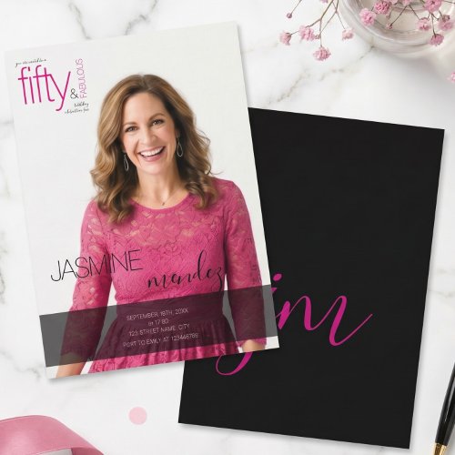 50 & Fabulous Photo Overlay monogram Birthday  Invitation