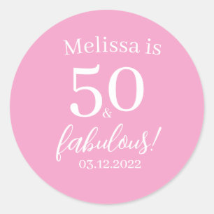 50 Fabulous Pink 50th Birthday Party Personalized Classic Round Sticker