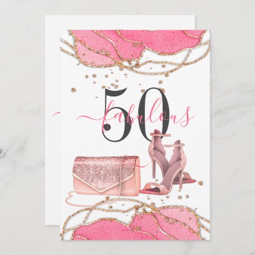 50 Fabulous Pink Agate Gold Glitter Dancing Shoes Invitation