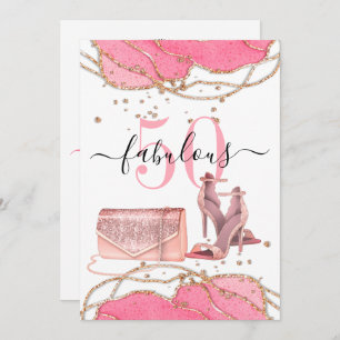 50 Fabulous Pink Agate Gold Glitter Dancing Shoes Invitation