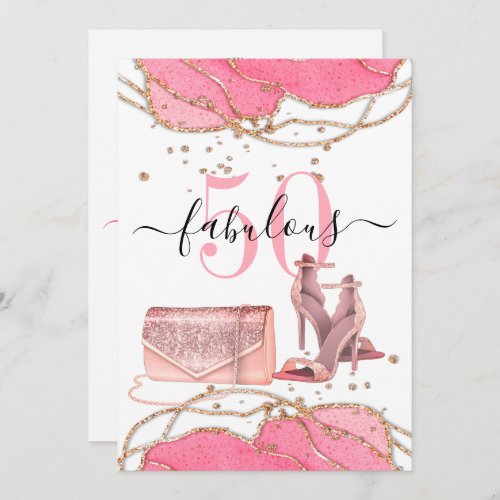 50 Fabulous Pink Agate Gold Glitter Dancing Shoes  Invitation