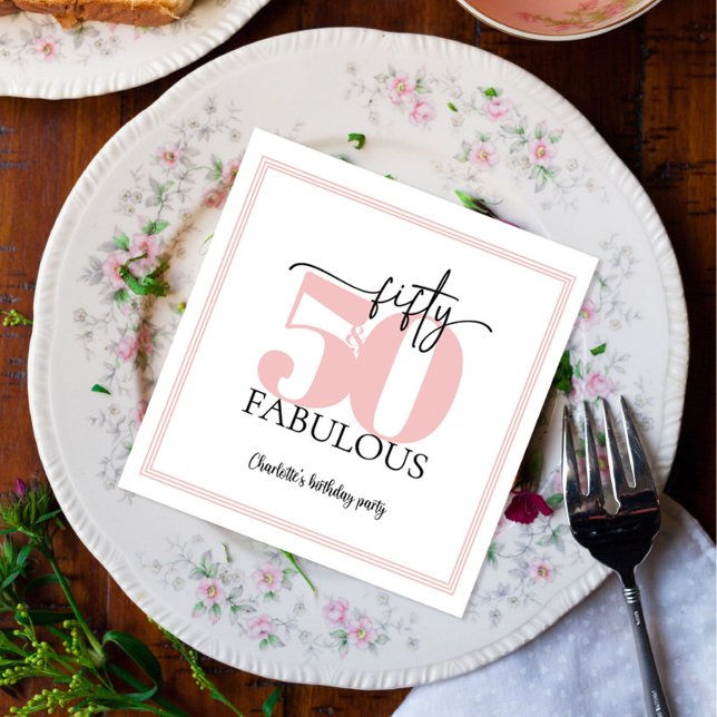 "50 & Fabulous" Pink and Black Birthday Napkins (Creator Uploaded)