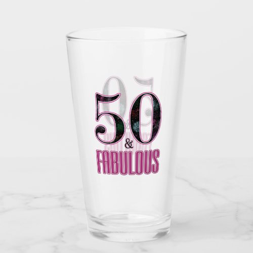 50  Fabulous Pink Black Typography 50th Birthday Glass