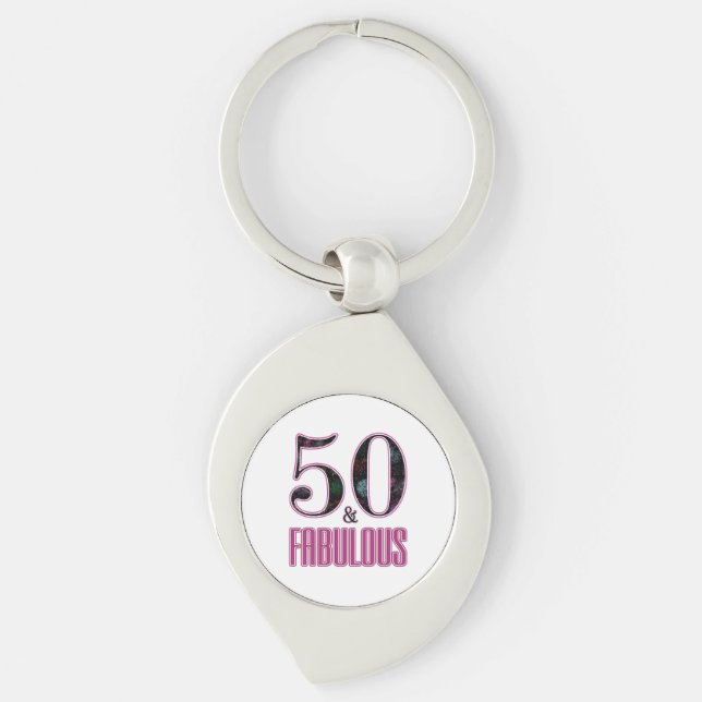50 & Fabulous Pink Black Typography 50th Birthday Keychain (Front)