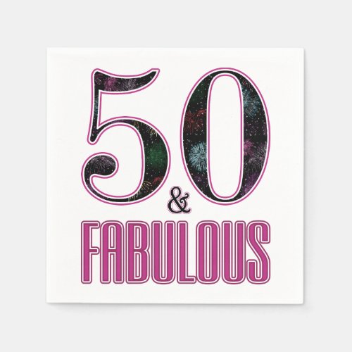 50  Fabulous Pink Black Typography 50th Birthday Paper Napkins