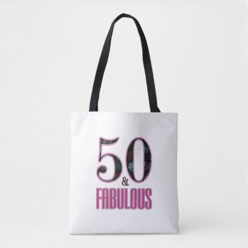 50  Fabulous Pink Black Typography 50th Birthday Tote Bag