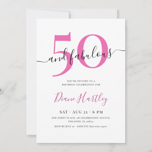 50 & Fabulous Pink Fiftieth Birthday Invitation