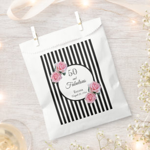 50 fabulous pink florals black white stripes favor bag