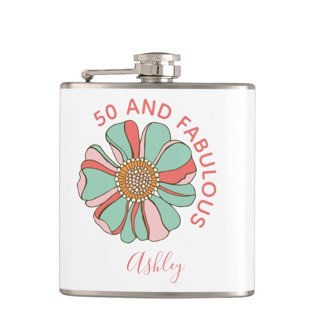 50 Fabulous Pink Flower Flask (Front)