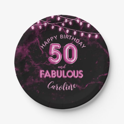 50  Fabulous Pink Foil Balloons  String Lights Paper Plates