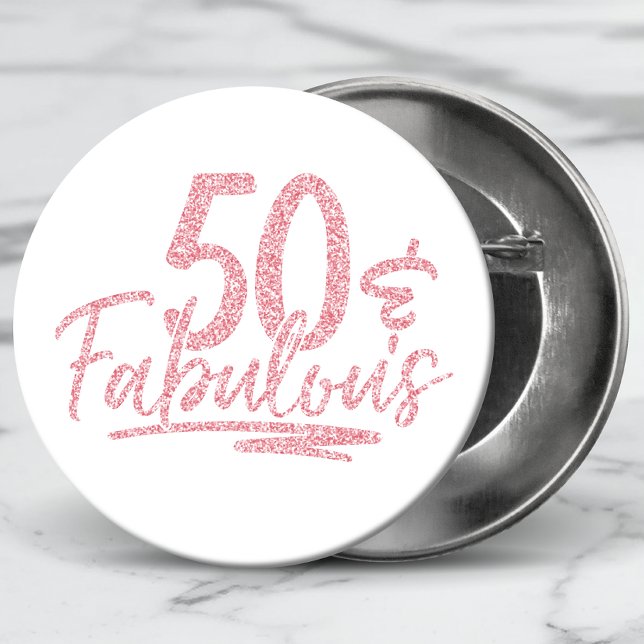 50 & Fabulous Pink Glitter 50th Birthday Sparkle Button (Creator Uploaded)