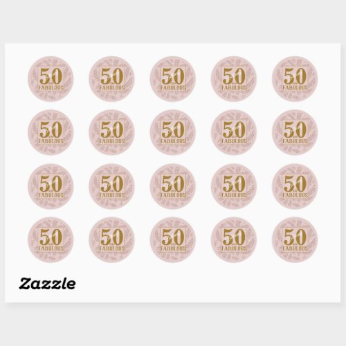 50  fabulous pink glitter  gold typography classic round sticker