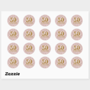 50 & fabulous pink glitter & gold typography classic round sticker