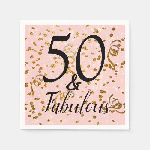 50  Fabulous Pink Gold Confetti Birthday Party Napkins