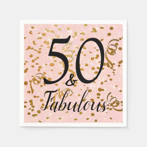 50  Fabulous Pink Gold Confetti Birthday Party Napkins