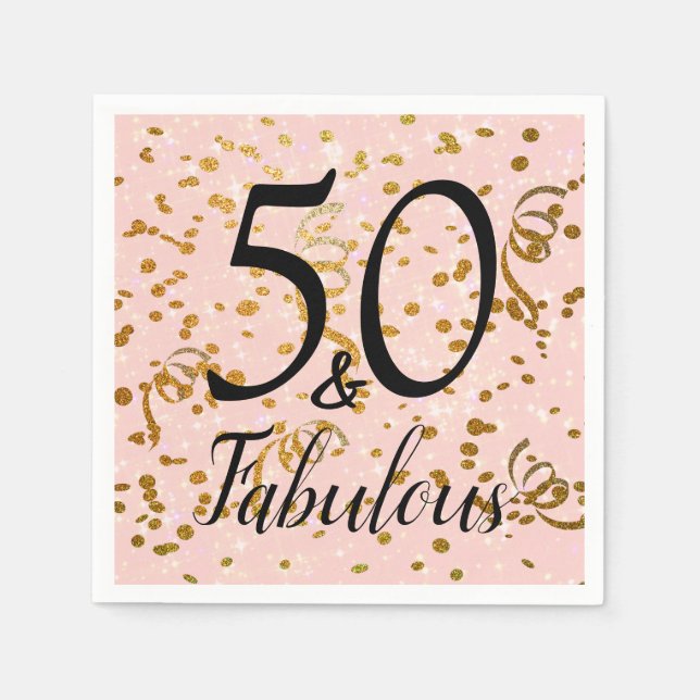 50 & Fabulous Pink Gold Confetti Birthday Party Napkins (Front)