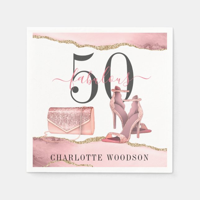 50 Fabulous Pink Gold Glitter Agate Dancing Shoes  Napkins (Front)
