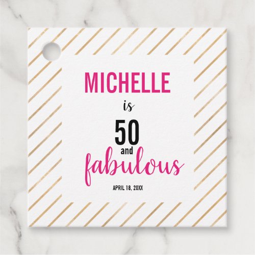 50  Fabulous Pink Happy Birthday typography chic Favor Tags