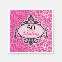 50 & Fabulous Pink Leopard 50th Birthday Napkins
