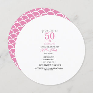 50 & Fabulous Pink Mermaid Cute Birthday Elegant Invitation