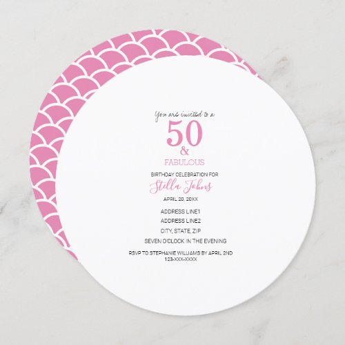 50  Fabulous Pink Mermaid Cute Birthday Elegant Invitation