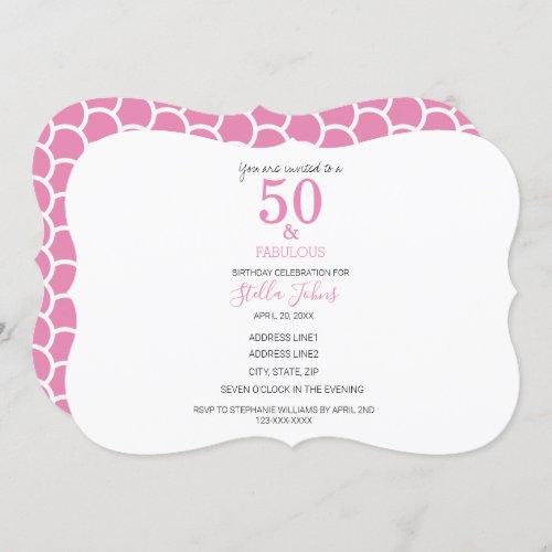 50  Fabulous Pink Mermaid Cute Colorful Birthday Invitation