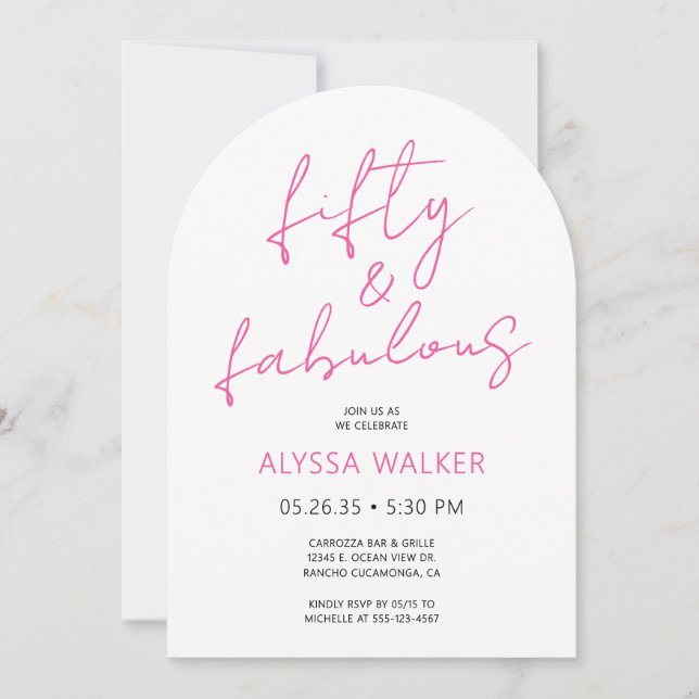 50 & Fabulous Pink Modern Script 50th Birthday  Invitation (Front)