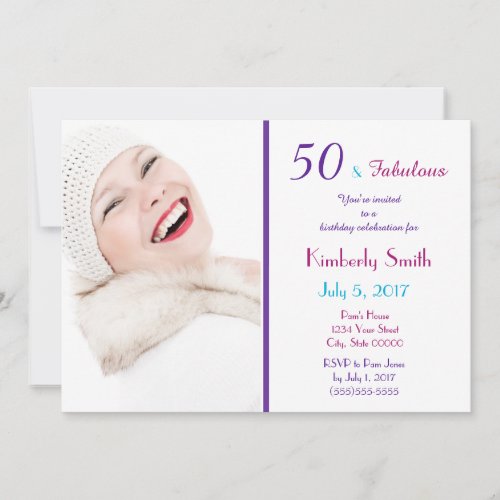 50  Fabulous Pink Purple Blue Birthday Custom Invitation