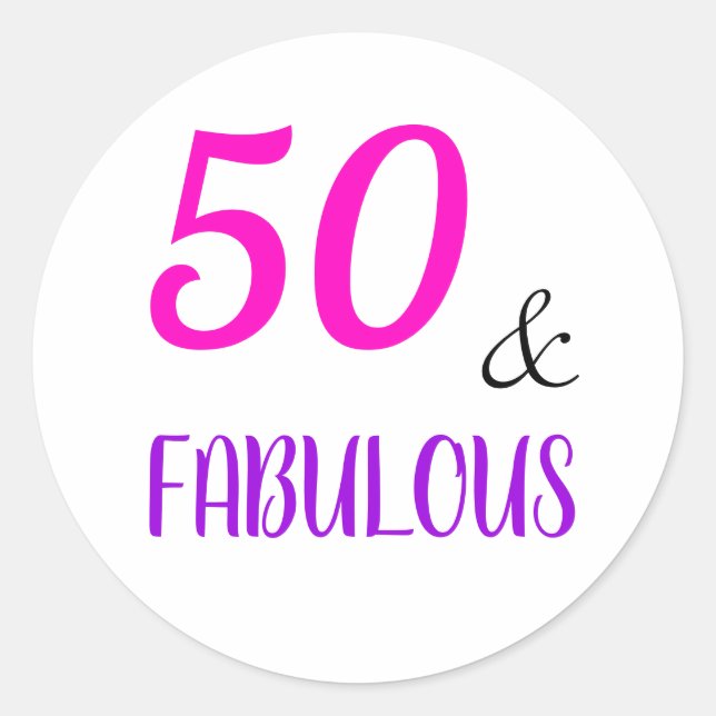 50 & Fabulous Pink & Purple Modern Birthday Classic Round Sticker (Front)