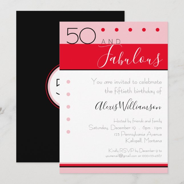 50 Fabulous Pink Red Elegant Stripes Invitation (Front/Back)