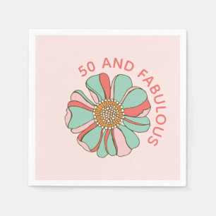 50 & Fabulous Pink Retro Floral Napkins