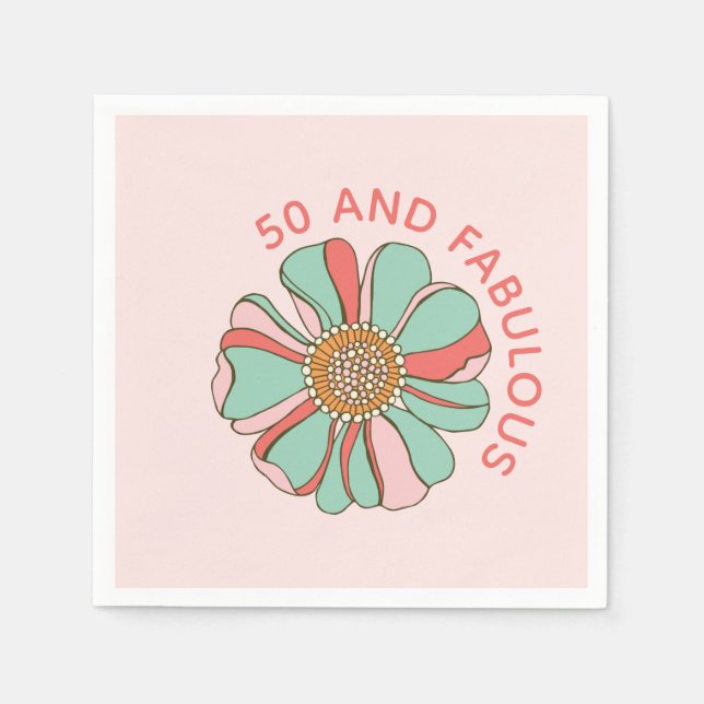 50 & Fabulous Pink Retro Floral Napkins (Front)