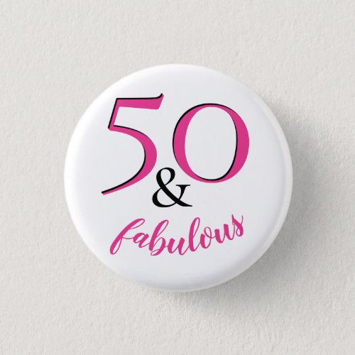 50  Fabulous Pink  White Birthday Party Favor Button