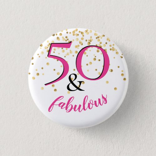 50  Fabulous Pink  White Gold Dots Party Favor Button