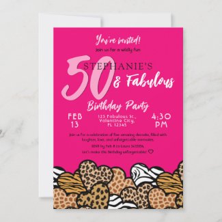 50 & Fabulous Pink Wild Hearts Fifty Birthday