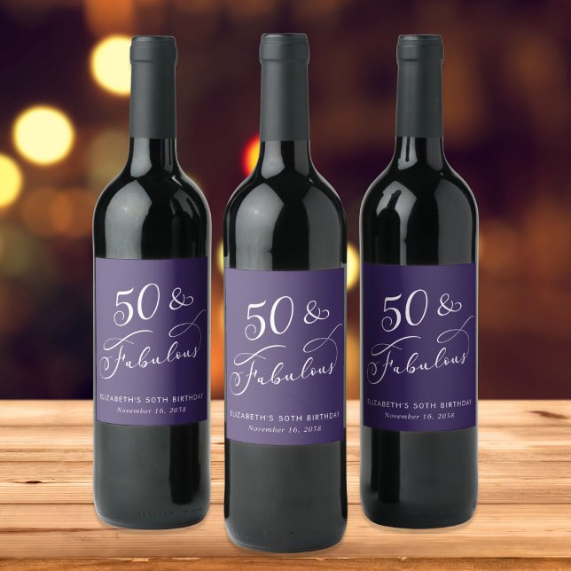 50 Fabulous Purple 50th Birthday Party Wine Label (Creator Uploaded)