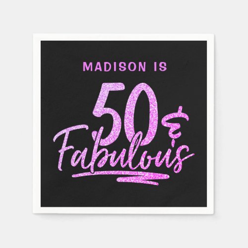 50  Fabulous Purple Glitter 50th Birthday Name Napkins