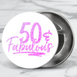 50 & Fabulous Purple Glitter 50th Birthday Sparkle Button<br><div class="desc">50 & Fabulous Purple Glitter 50th Birthday Sparkle Buttons features the modern text design "50 & Fabulous" in purple glitter calligraphy script. Perfect for a 50th birthday party or celebration.</div>