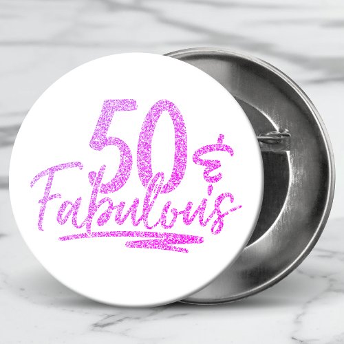 50  Fabulous Purple Glitter 50th Birthday Sparkle Button