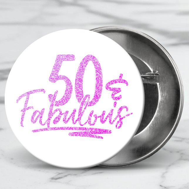 50 & Fabulous Purple Glitter 50th Birthday Sparkle Button (Creator Uploaded)