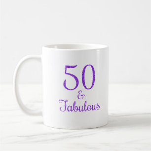 50 & Fabulous Purple Glitter Typography Coffee Mug
