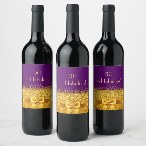 50 fabulous purple gold bow birthday name wine label