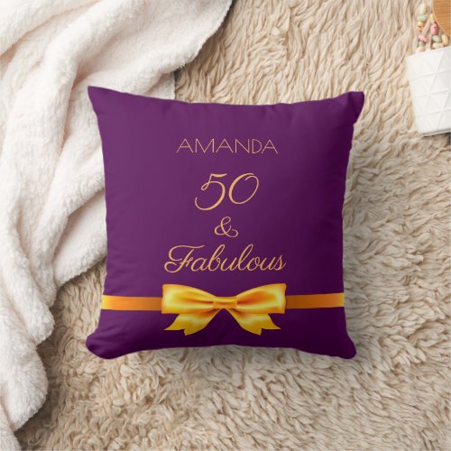 50 fabulous purple gold elegant bow name throw pillow